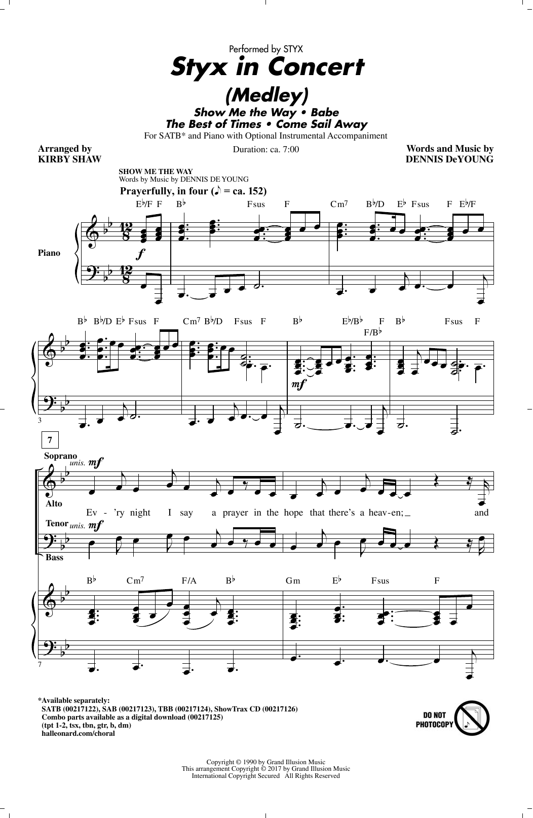 Download Kirby Shaw Styx In Concert (Medley) Sheet Music