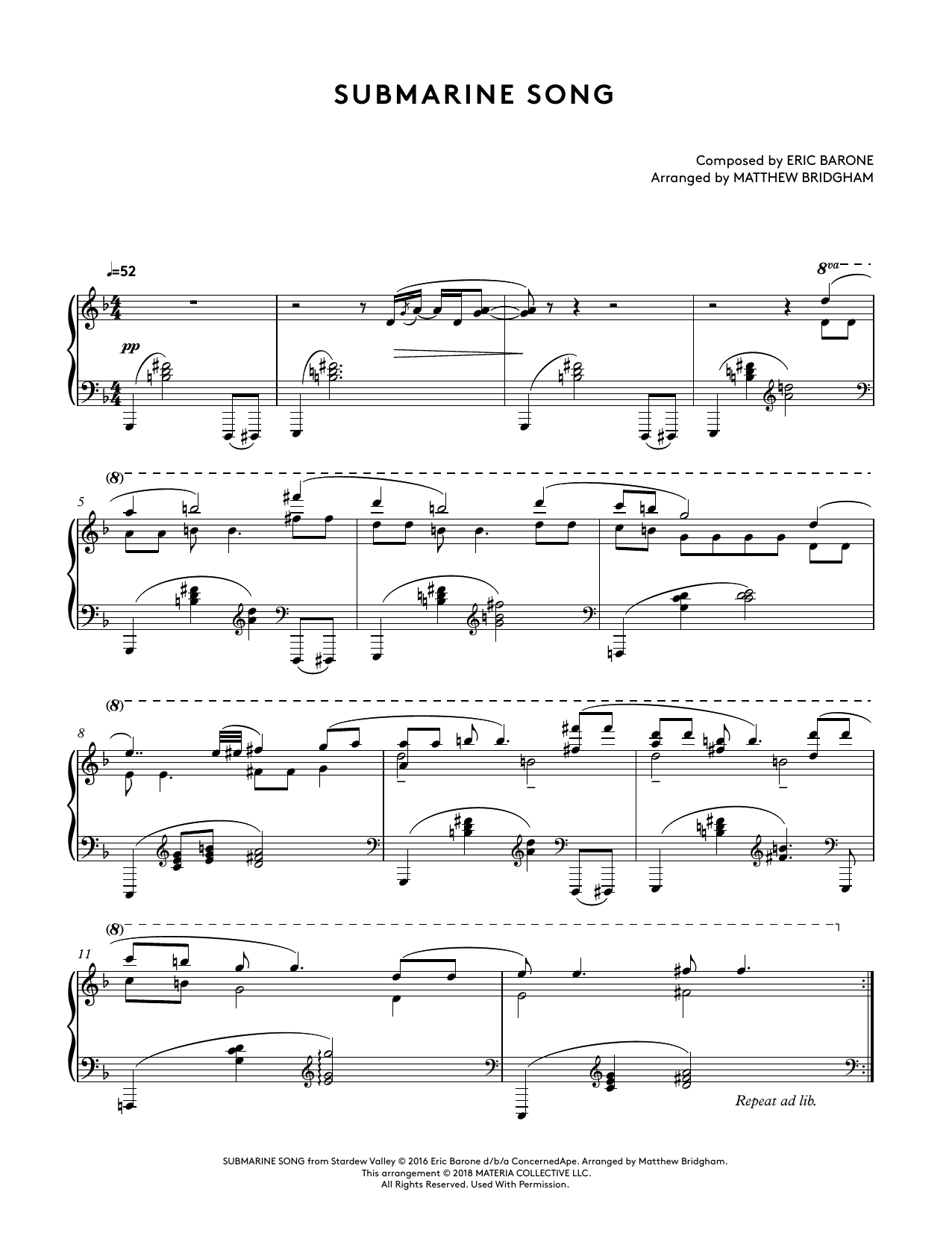 Download Eric Barone Submarine Song (from Stardew Valley Pia Sheet Music