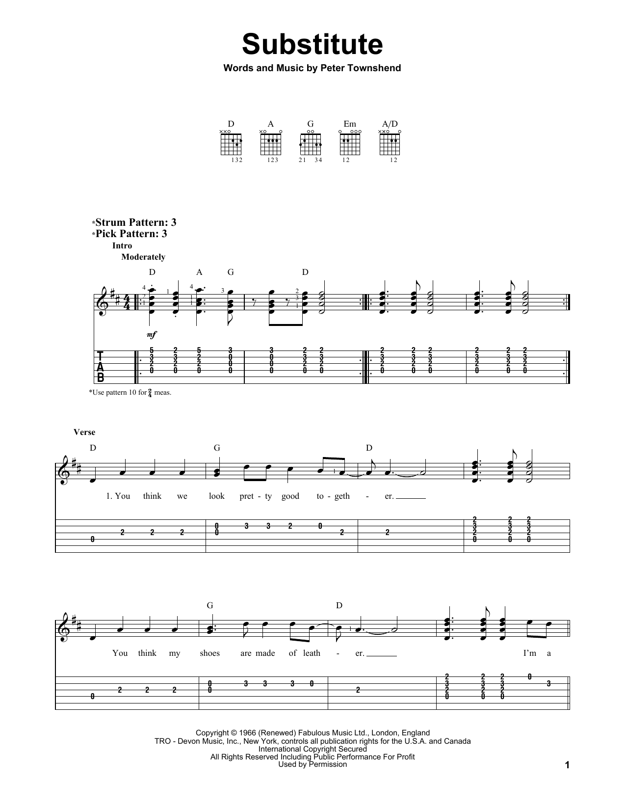 Download The Who Substitute Sheet Music