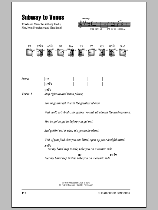 Download Red Hot Chili Peppers Subway To Venus Sheet Music