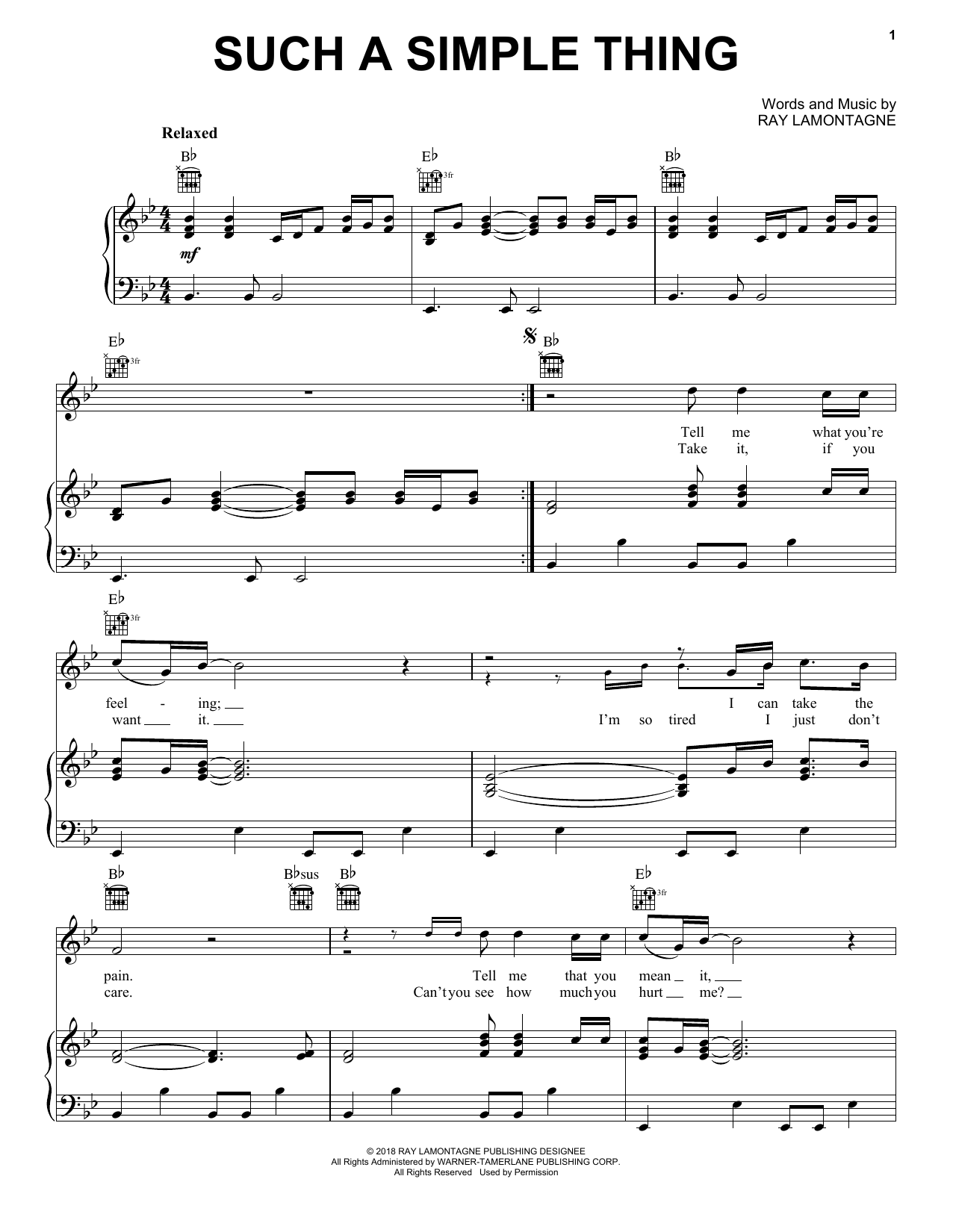 Download Ray LaMontagne Such A Simple Thing Sheet Music