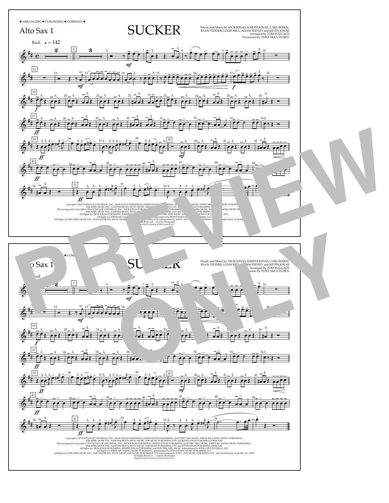 Download Jonas Brothers Sucker (arr. Tom Wallace) - Alto Sax 1 Sheet Music