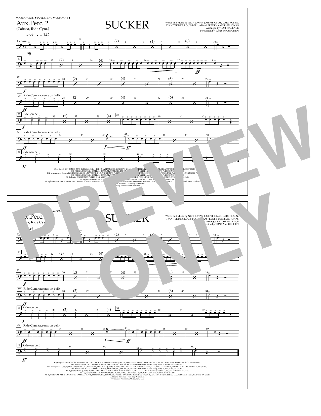 Download Jonas Brothers Sucker (arr. Tom Wallace) - Aux. Perc. Sheet Music