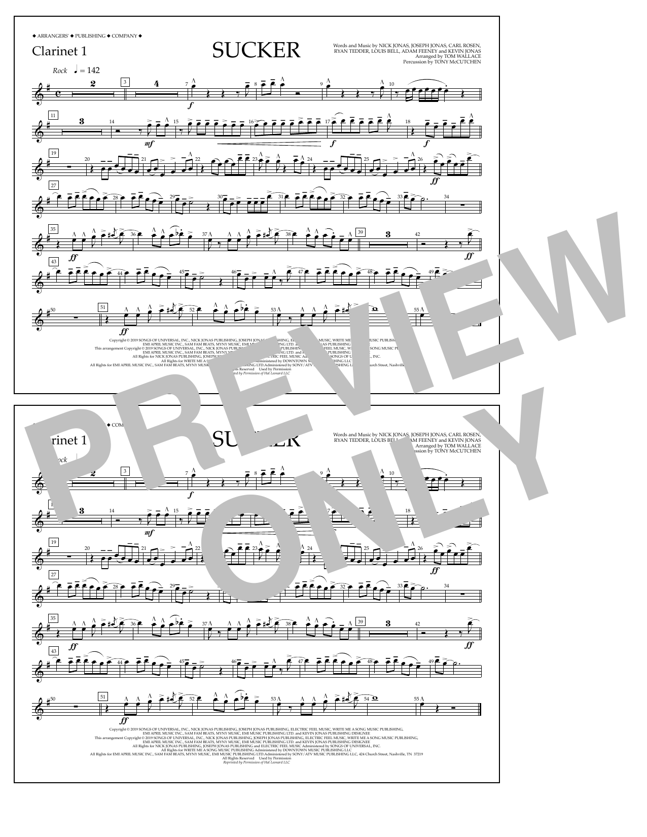 Download Jonas Brothers Sucker (arr. Tom Wallace) - Clarinet 1 Sheet Music