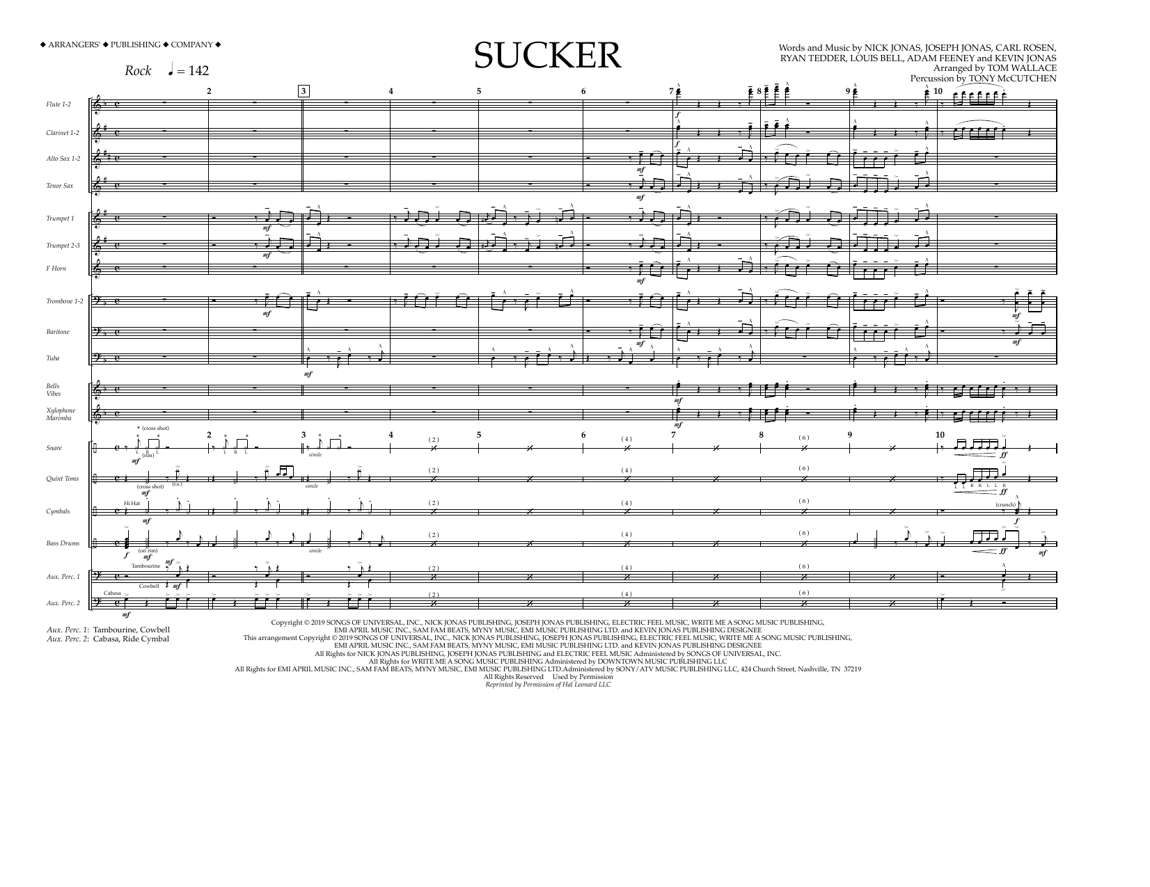 Download Jonas Brothers Sucker (arr. Tom Wallace) - Full Score Sheet Music