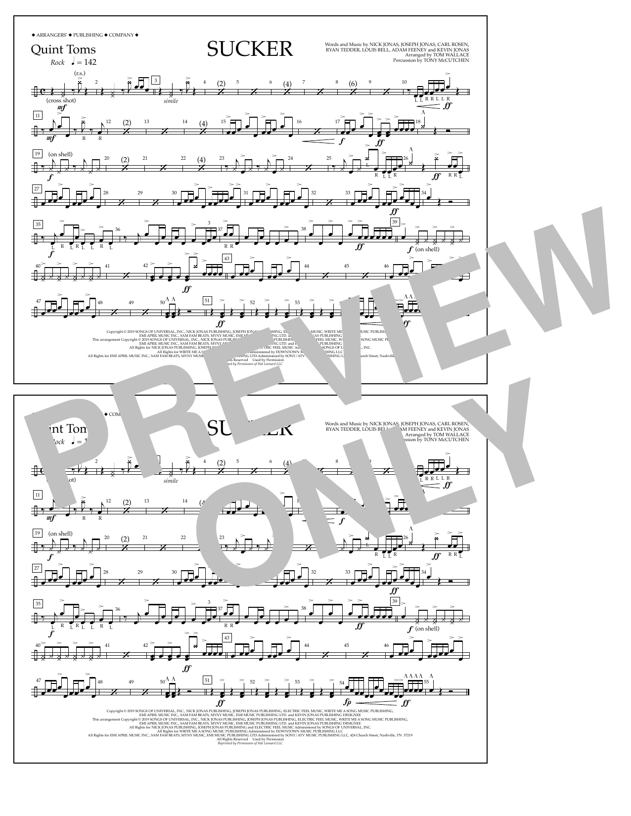 Download Jonas Brothers Sucker (arr. Tom Wallace) - Quint-Toms Sheet Music