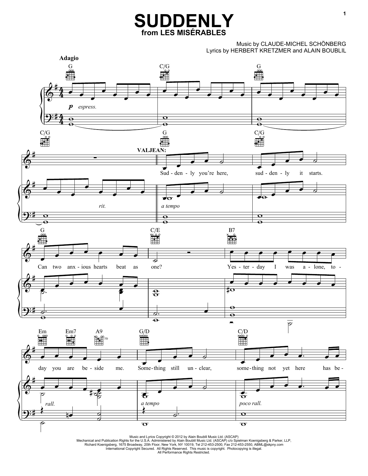 Download Boublil and Schonberg Suddenly (from Les Miserables) Sheet Music