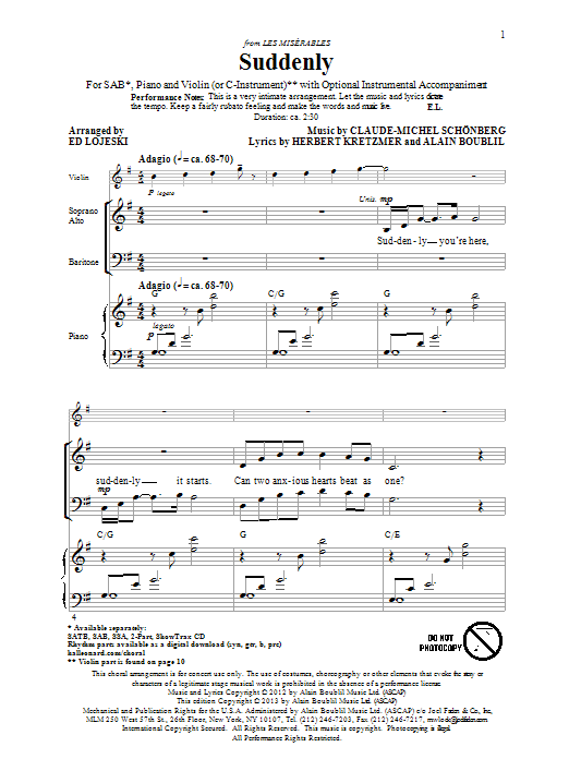 Download Ed Lojeski Suddenly (from Les Miserables The Movie Sheet Music