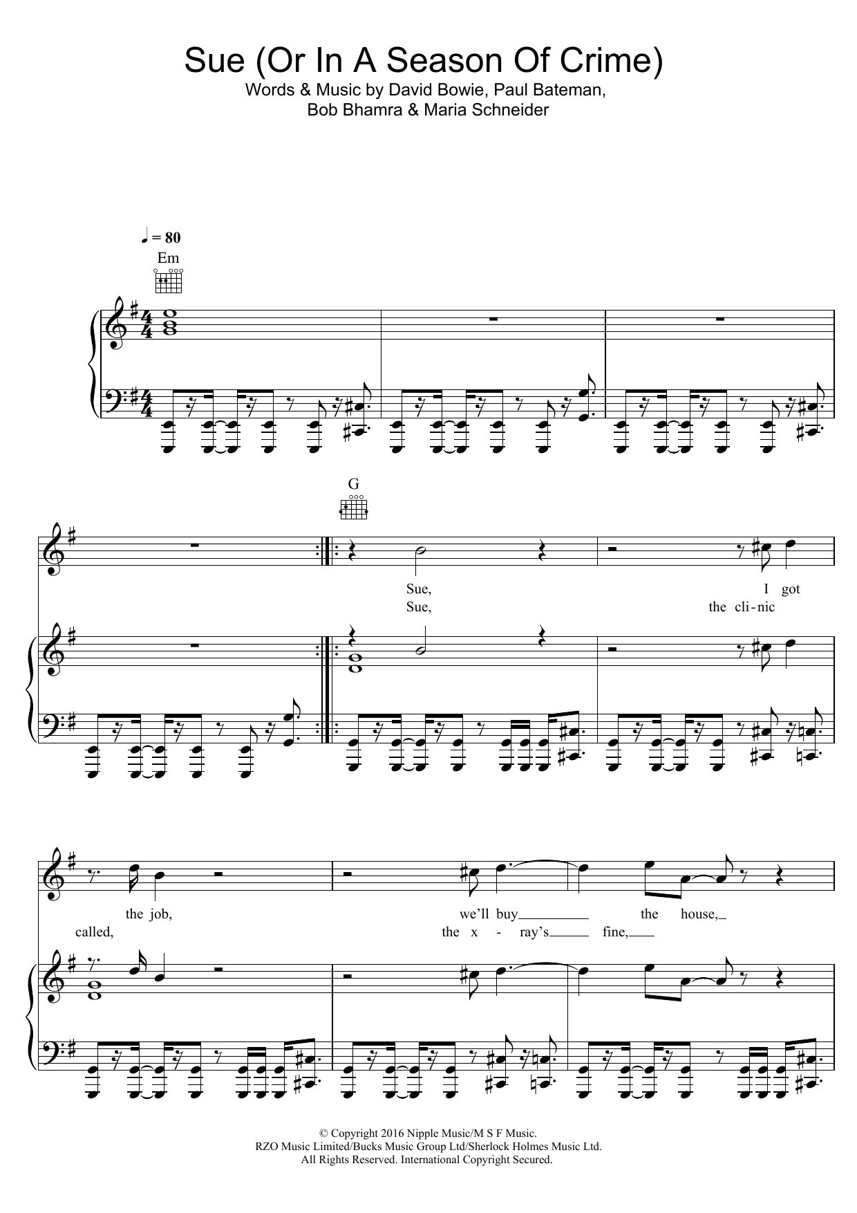 Download David Bowie Sue (Or In A Season Of Crime) Sheet Music