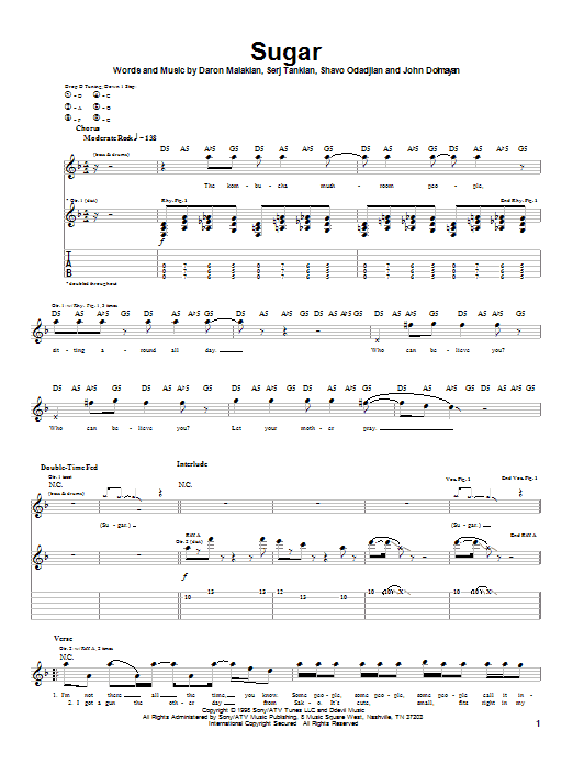 Download System Of A Down Sugar Sheet Music