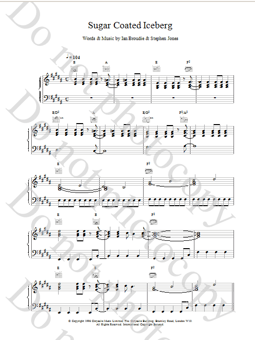 The Lightning Seeds Sugar Coated Iceberg sheet music notes printable PDF score