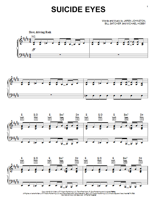Download A Thousand Horses Suicide Eyes Sheet Music
