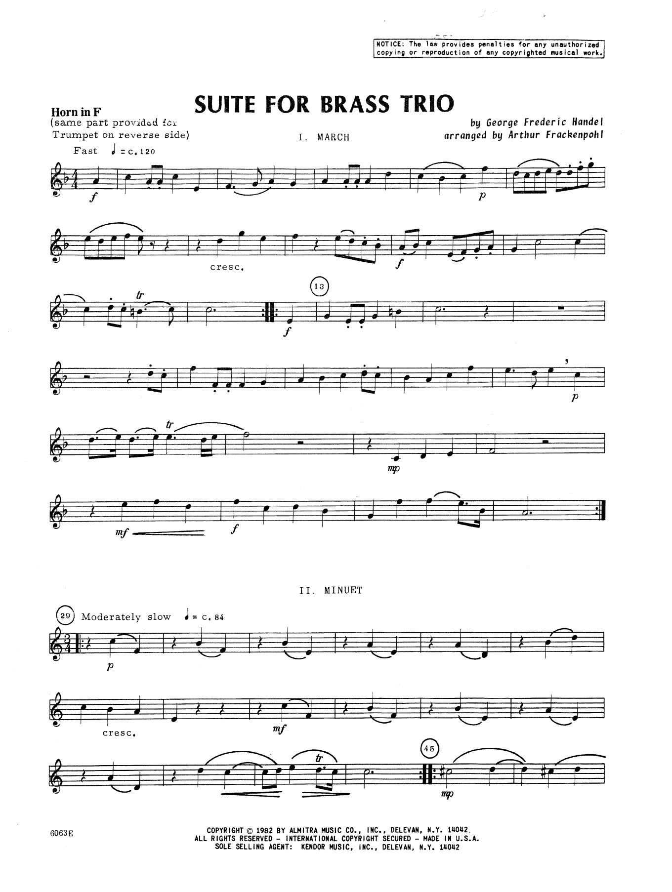 Download Frackenpohl Suite For Brass Trio - Horn in F Sheet Music
