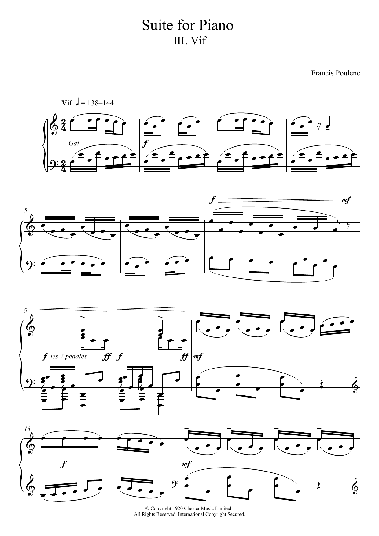 Download Francis Poulenc Suite for Piano - III. Vif Sheet Music