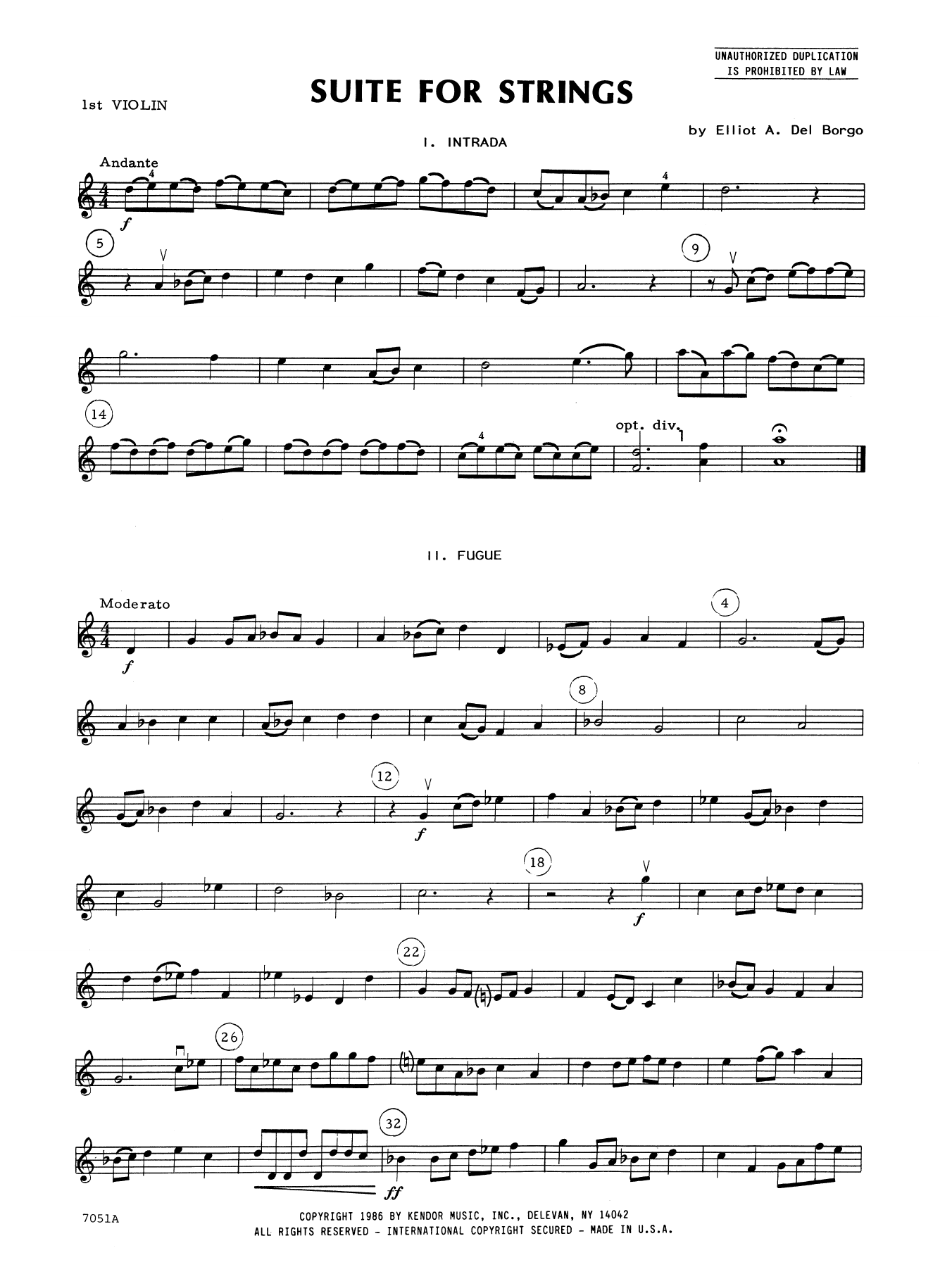 Download Elliot A. Del Borgo Suite for Strings - 1st Violin Sheet Music