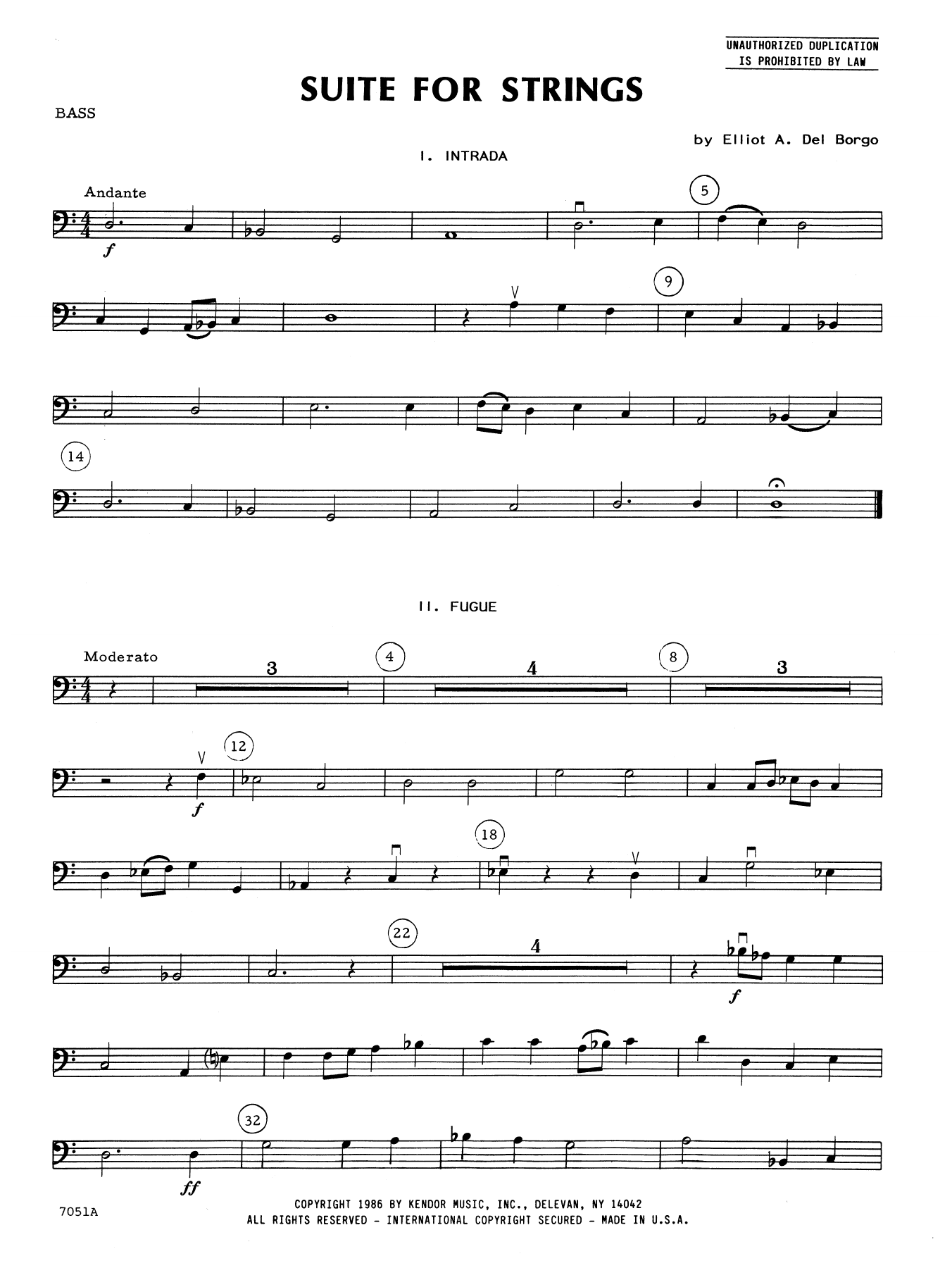 Download Elliot A. Del Borgo Suite for Strings - Bass Sheet Music