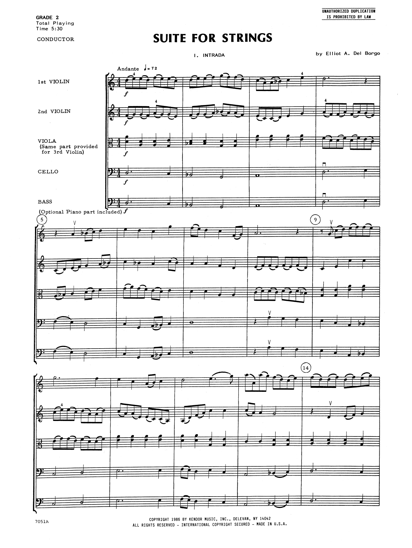 Download Elliot A. Del Borgo Suite for Strings - Full Score Sheet Music