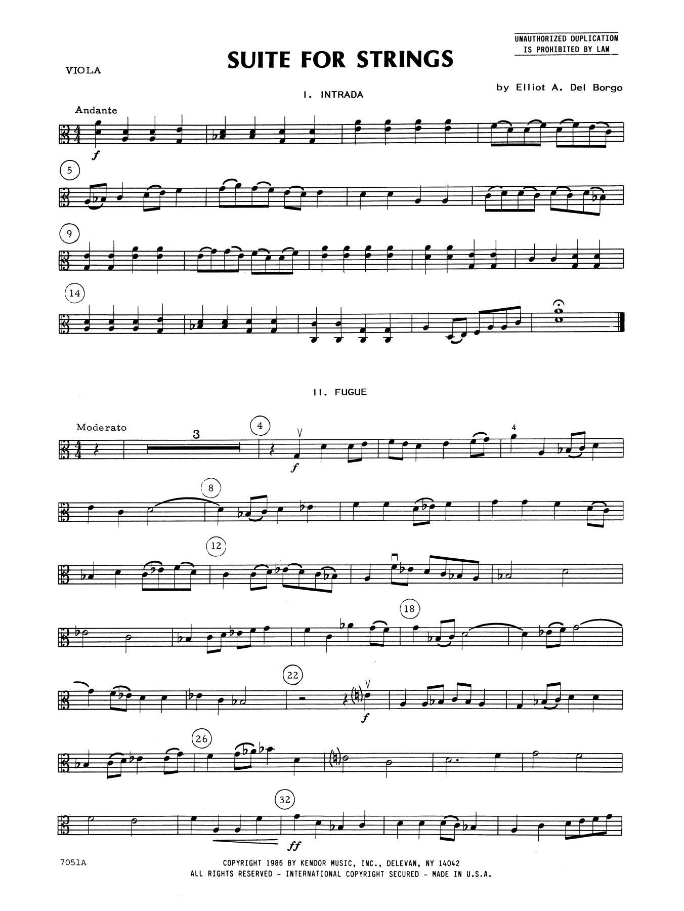 Download Elliot A. Del Borgo Suite for Strings - Viola Sheet Music