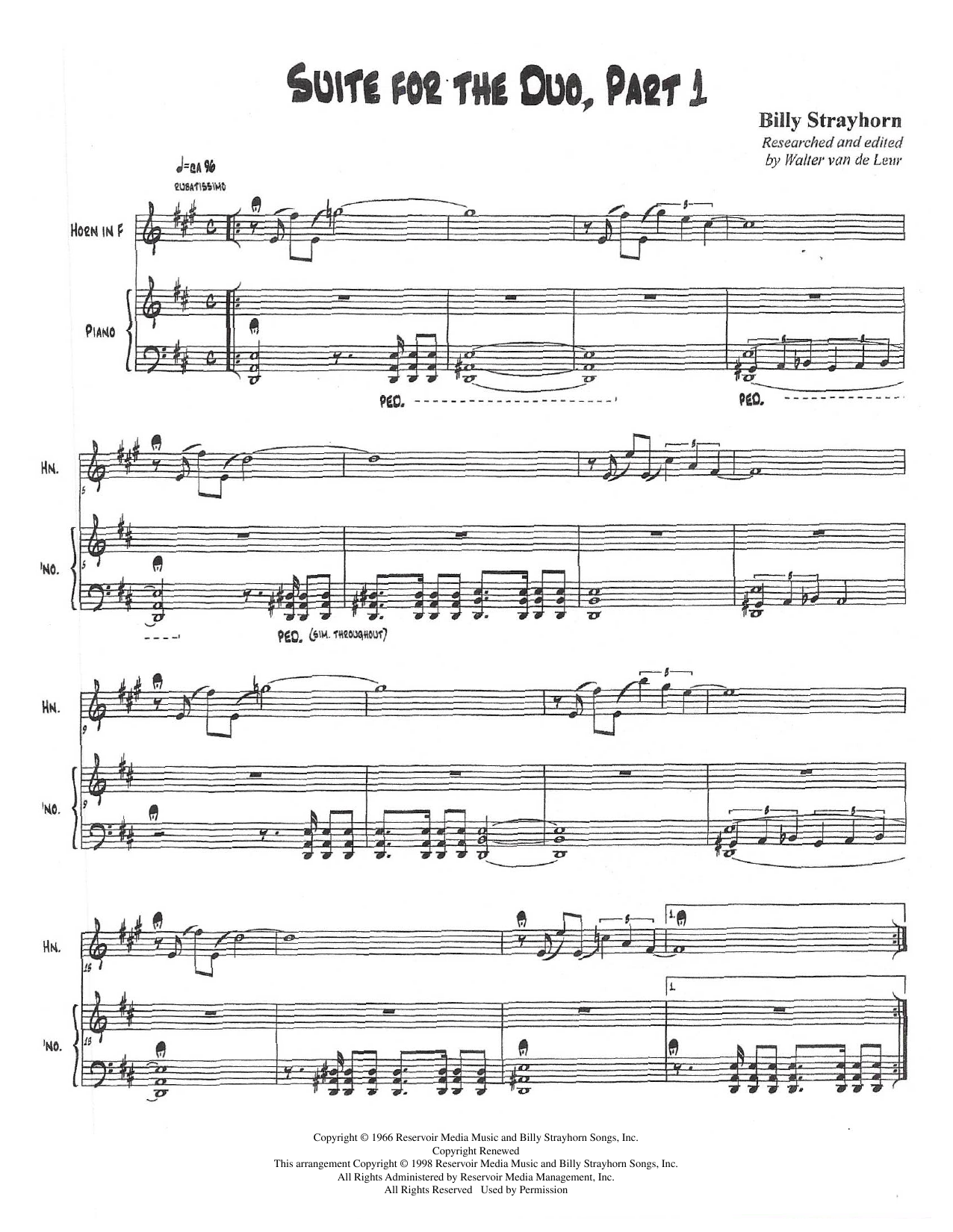 Download Billy Strayhorn Suite For The Duo (Parts 1-3) Sheet Music