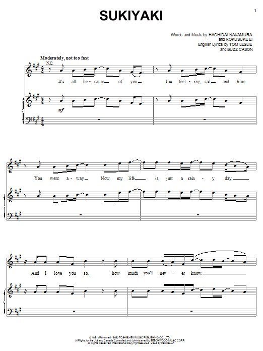 4 P.M. Sukiyaki sheet music notes printable PDF score