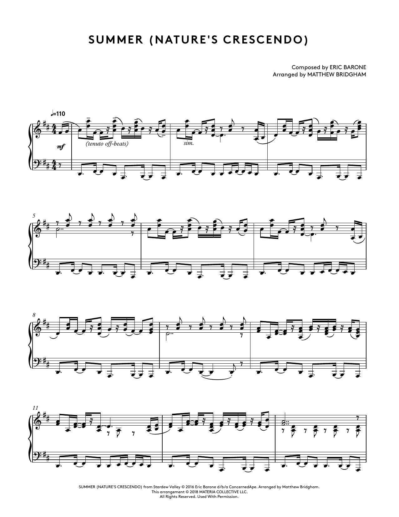 Download Eric Barone Summer (Nature's Crecendo) (from Starde Sheet Music