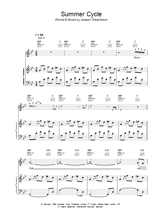 Toploader Summer Cycle sheet music notes printable PDF score