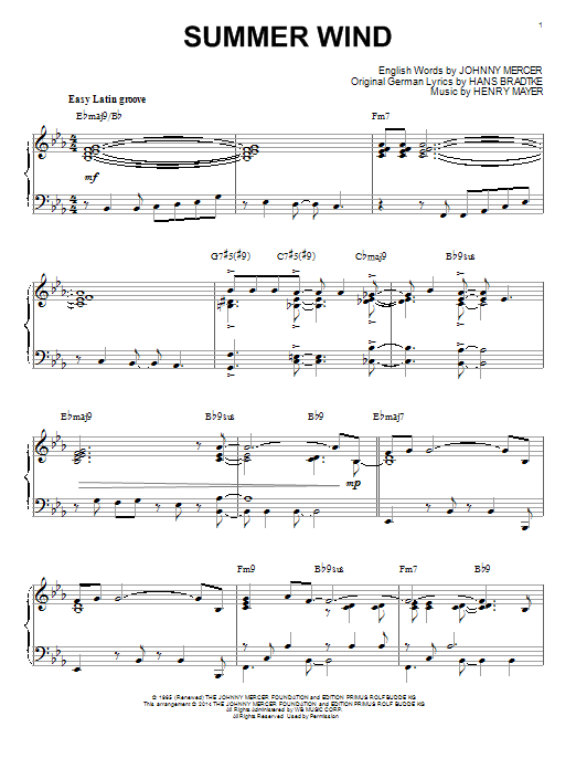 Download Johnny Mercer Summer Wind [Jazz version] (arr. Brent Sheet Music
