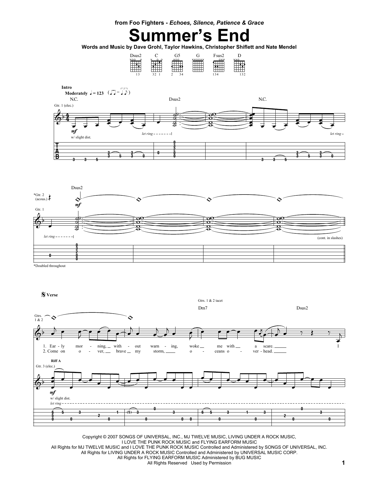 Download Foo Fighters Summer's End Sheet Music