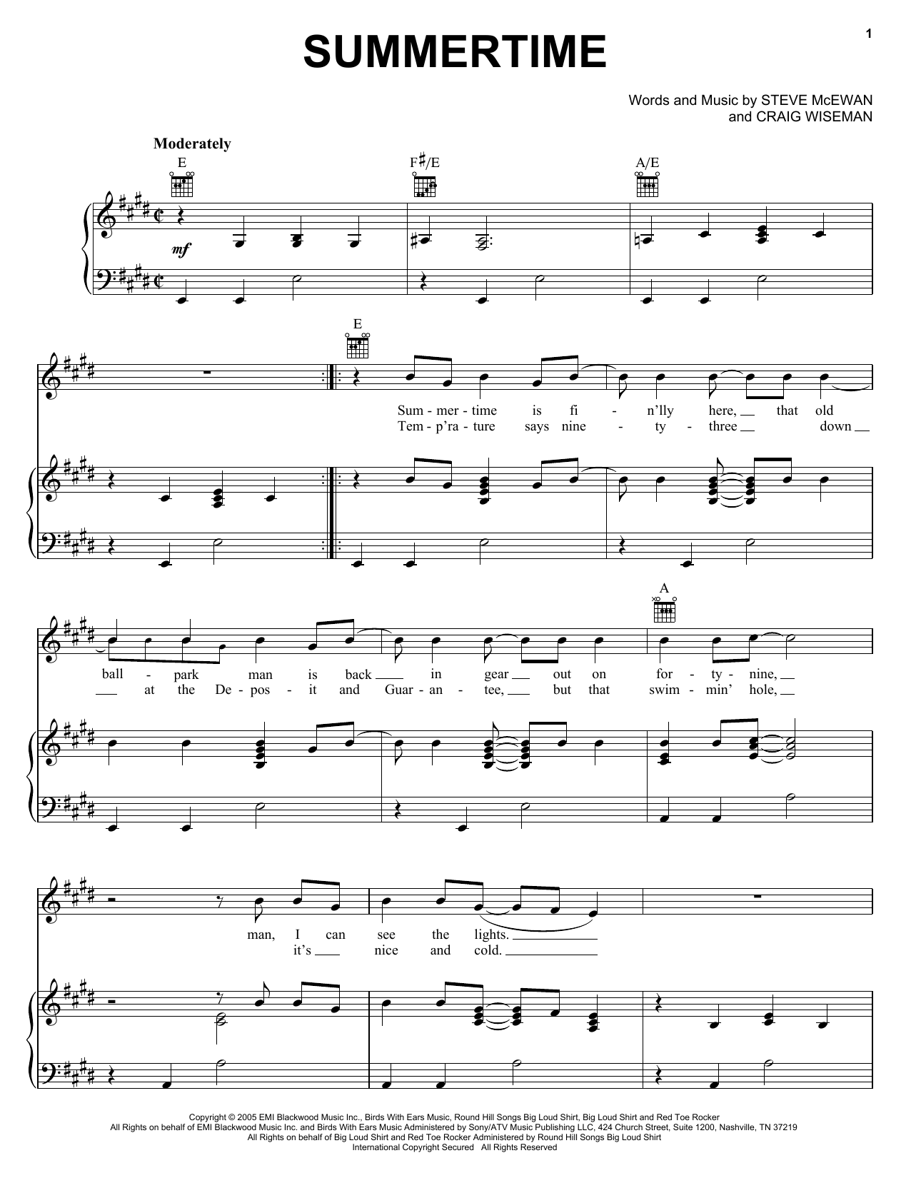 Download Kenny Chesney Summertime Sheet Music
