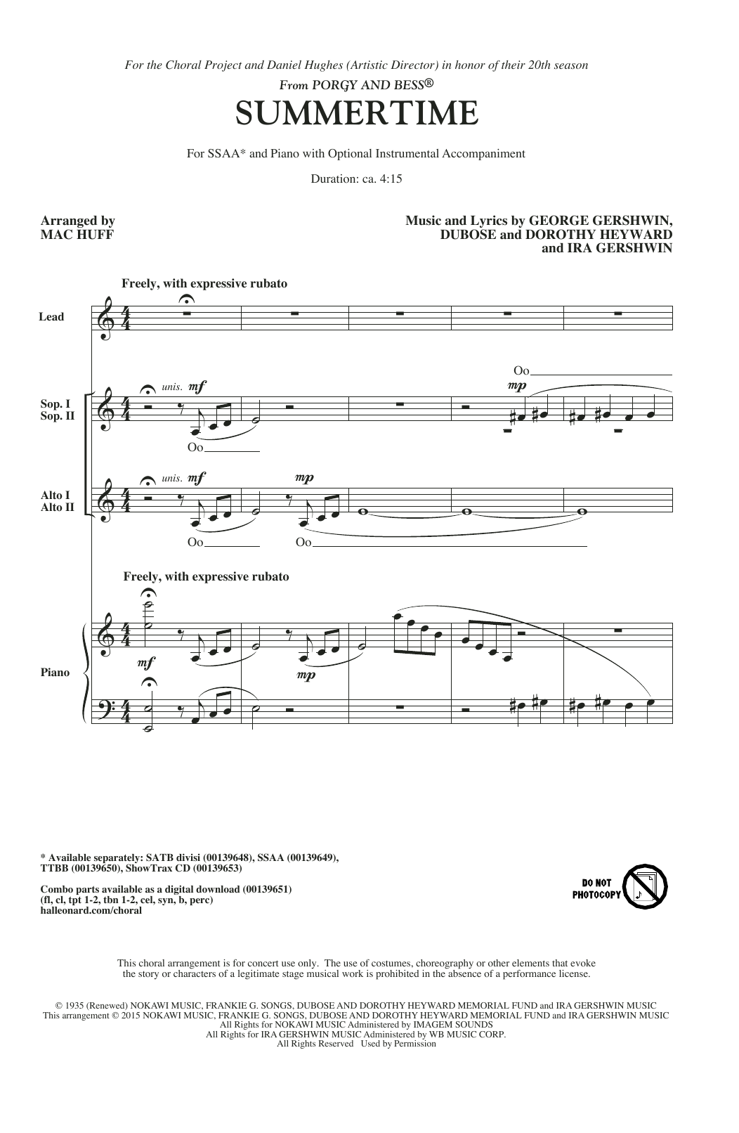 Download George Gershwin Summertime (arr. Mac Huff) Sheet Music