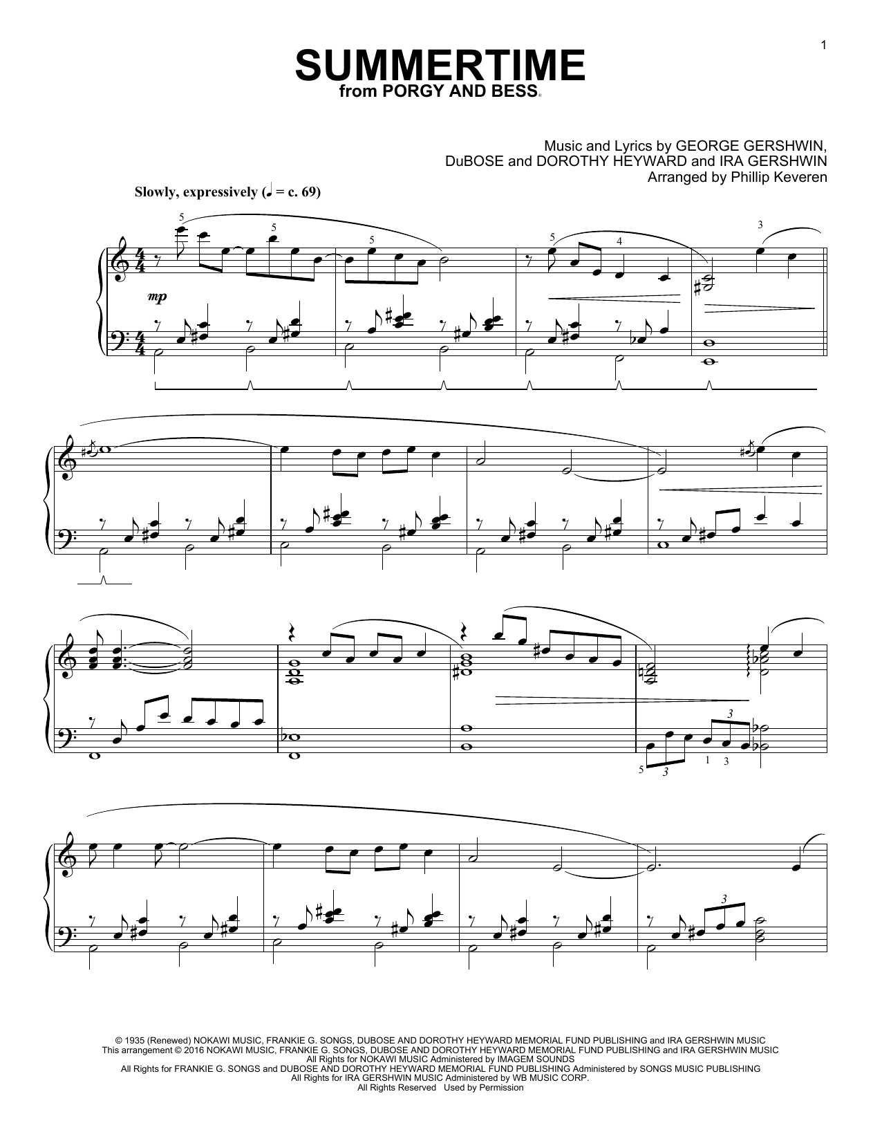 Download George Gershwin Summertime (arr. Phillip Keveren) Sheet Music