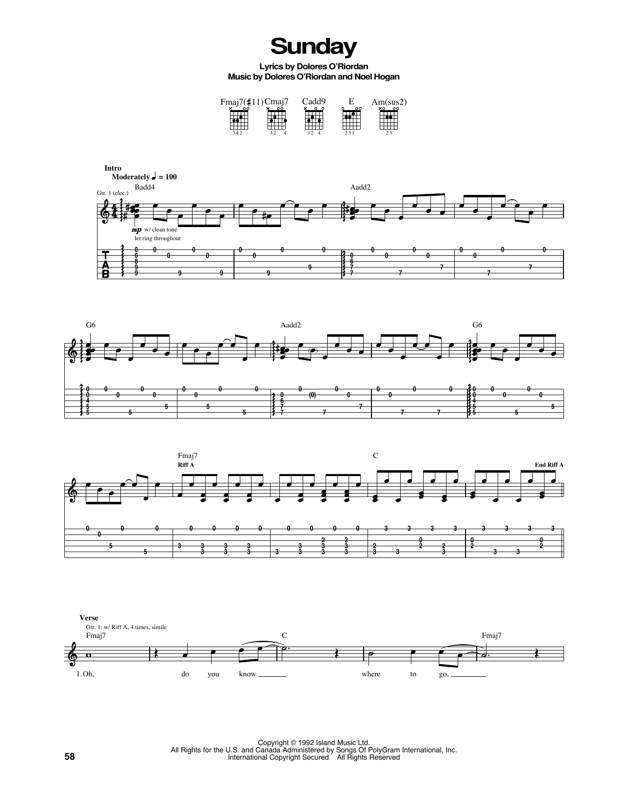 Download The Cranberries Sunday Sheet Music