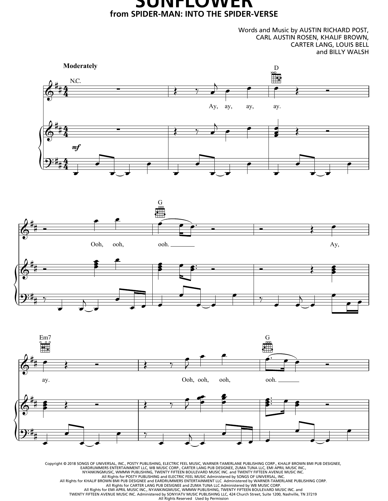 Download Post Malone & Swae Lee Sunflower (from Spider-Man: Into The Sp Sheet Music