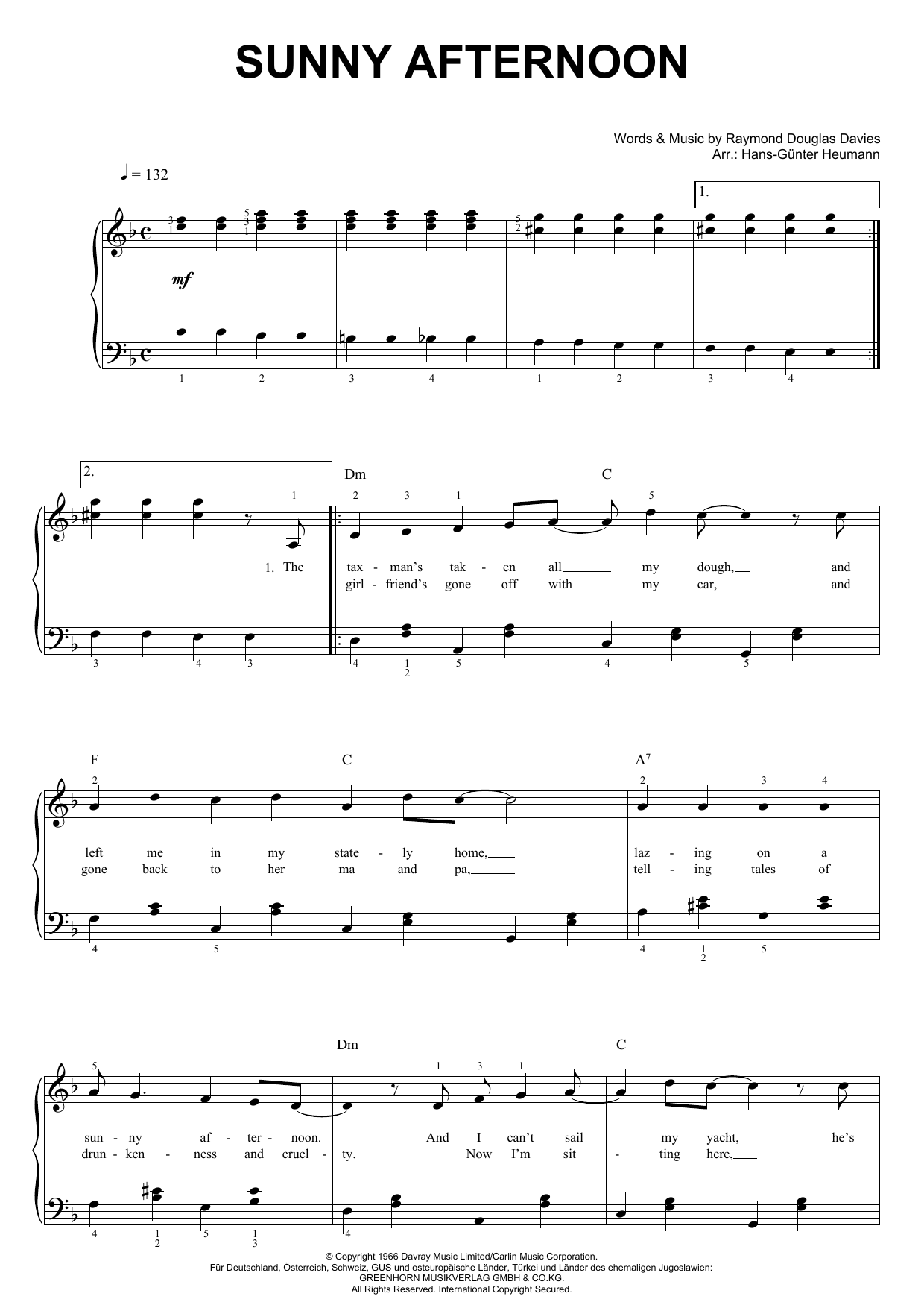 Download The Kinks Sunny Afternoon Sheet Music