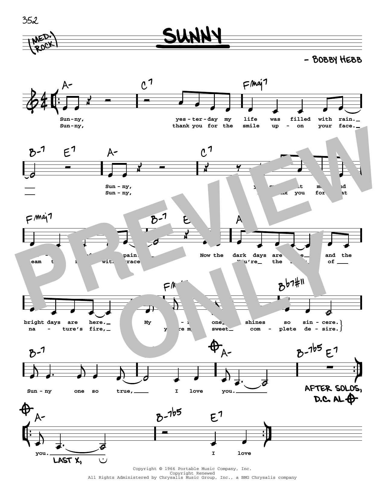 Download Bobby Hebb Sunny (Low Voice) Sheet Music