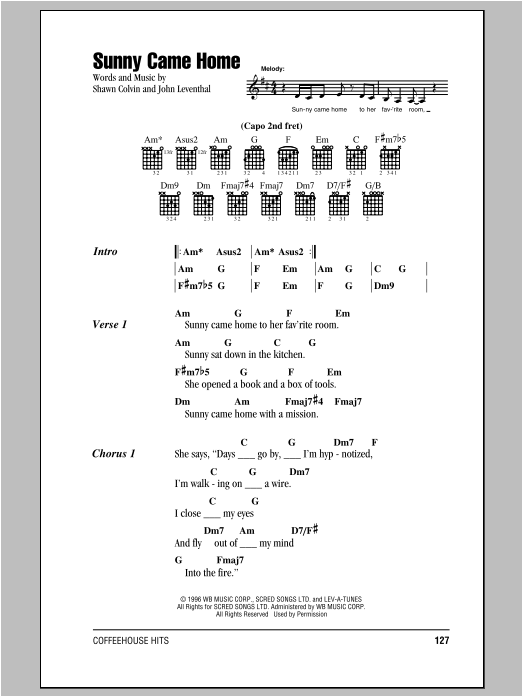 Download Shawn Colvin Sunny Came Home Sheet Music