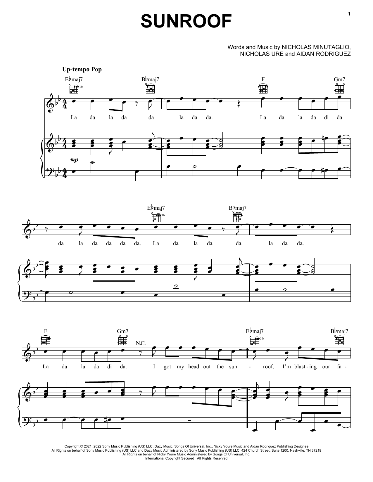 Download Nicky Youre & dazy Sunroof Sheet Music