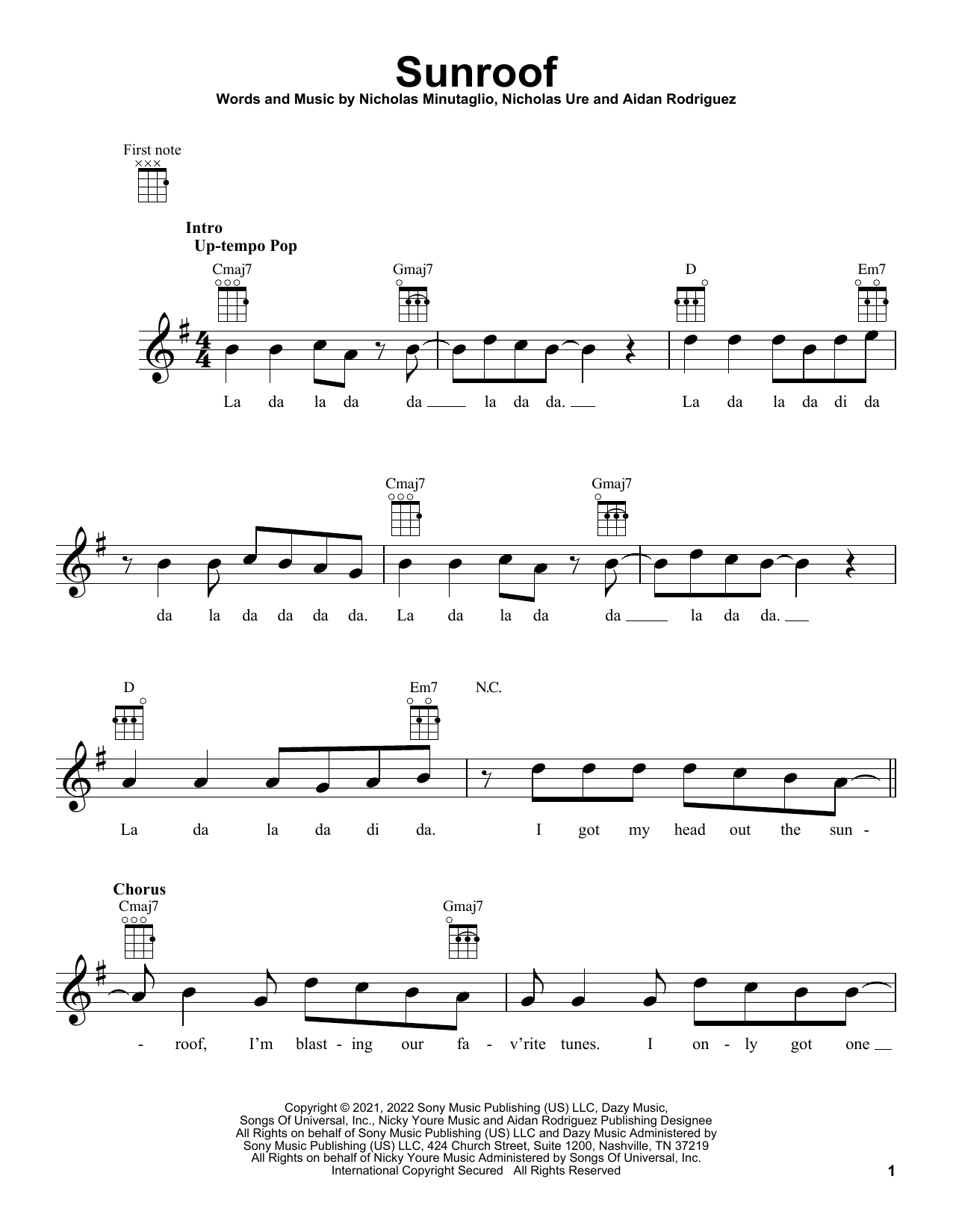 Download Nicky Youre And Dazy Sunroof Sheet Music