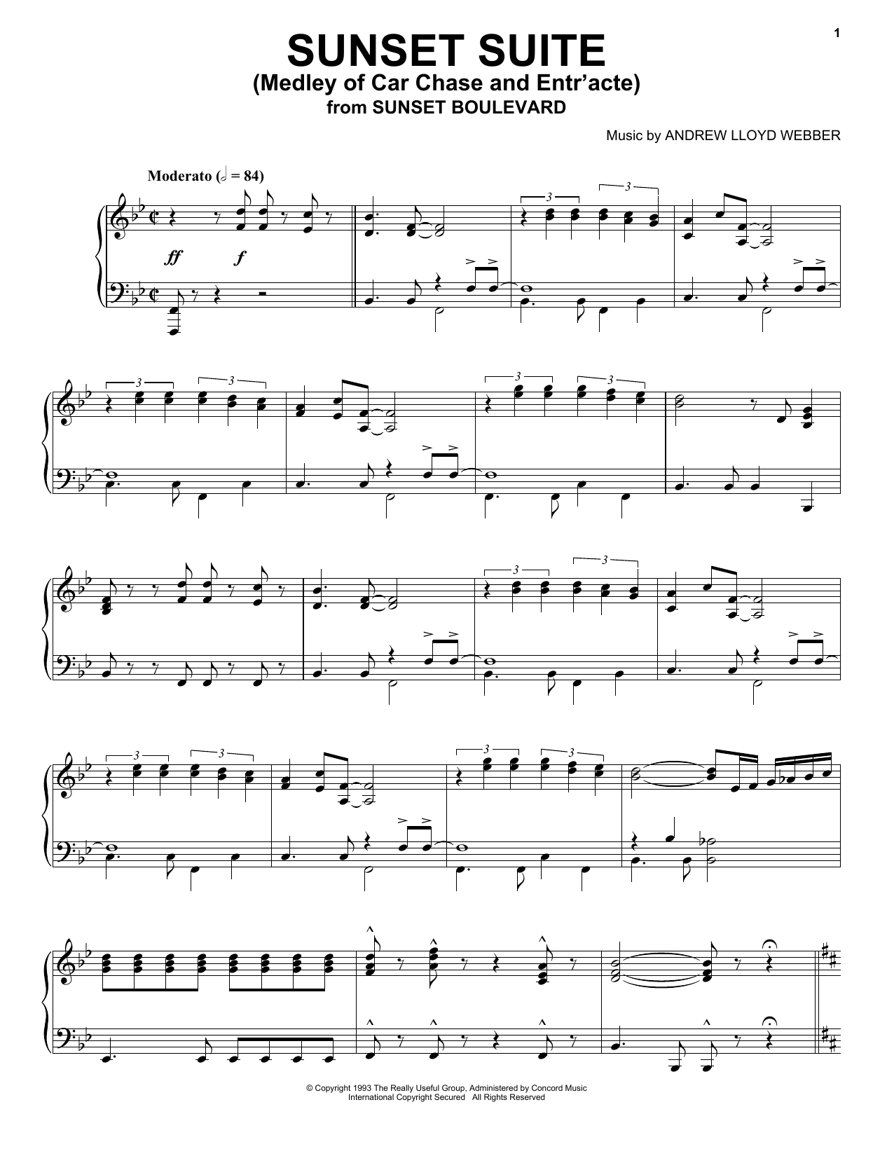 Download Andrew Lloyd Webber Sunset Suite (Medley Of Car Chase And E Sheet Music