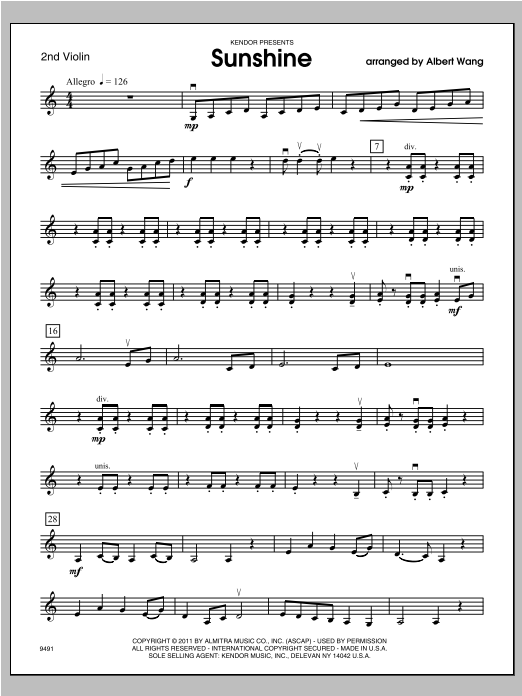 Download Wang Sunshine - Violin 2 Sheet Music