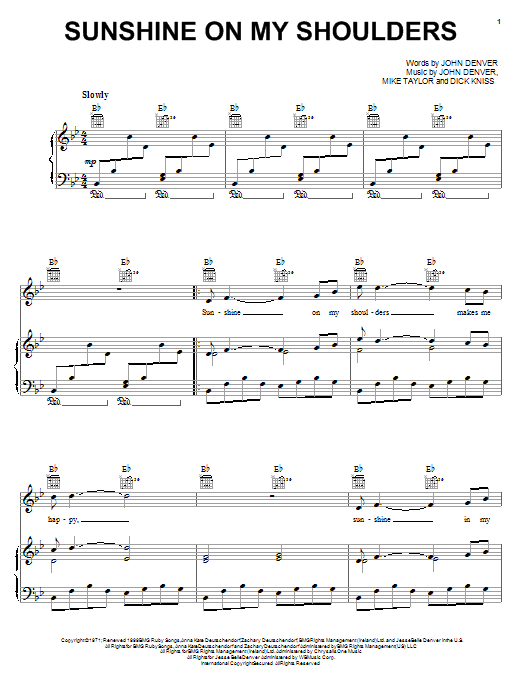 John Denver Sunshine On My Shoulders sheet music notes printable PDF score