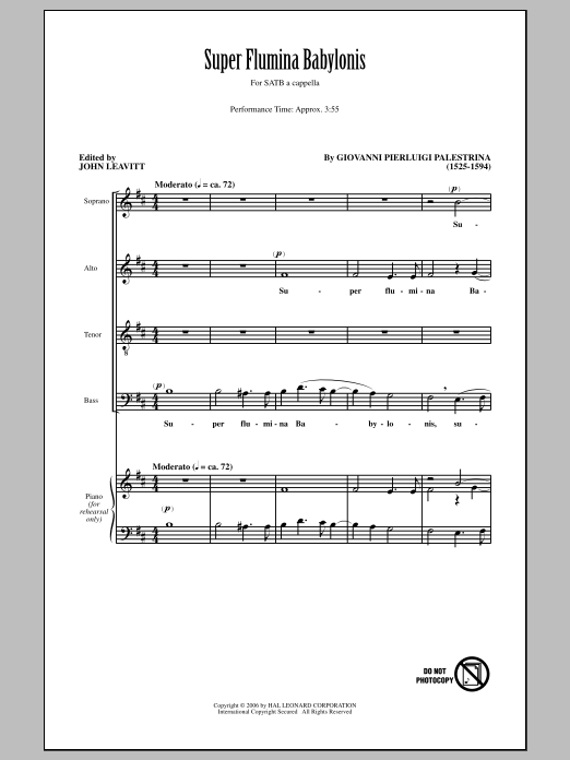 Download Giovanni Palestrina Super Flumina Babylonis (arr. John Leav Sheet Music