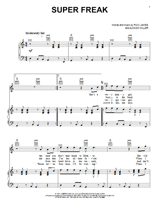 Rick James Super Freak sheet music notes printable PDF score