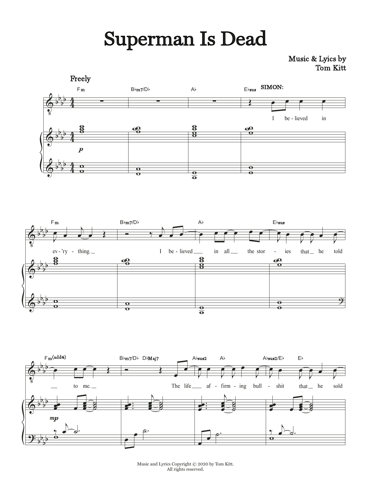 Download Tom Kitt Superman Is Dead (from the musical Supe Sheet Music