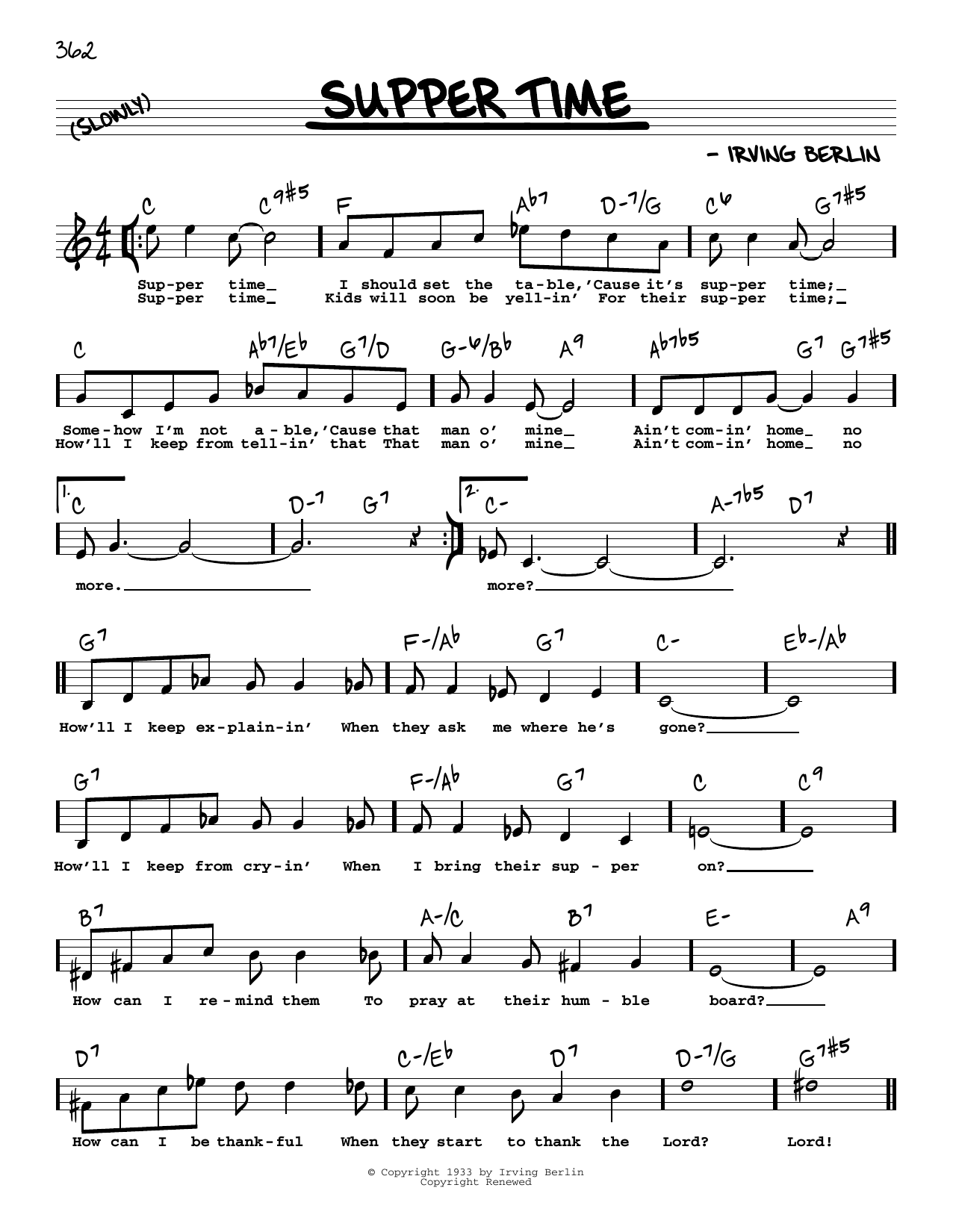 Download Irving Berlin Supper Time (High Voice) Sheet Music