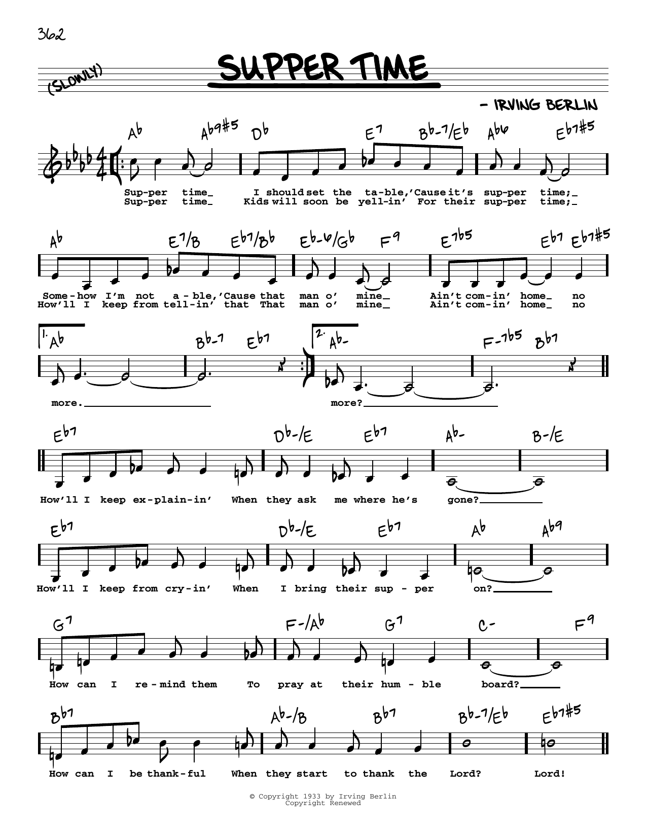 Download Irving Berlin Supper Time (Low Voice) Sheet Music
