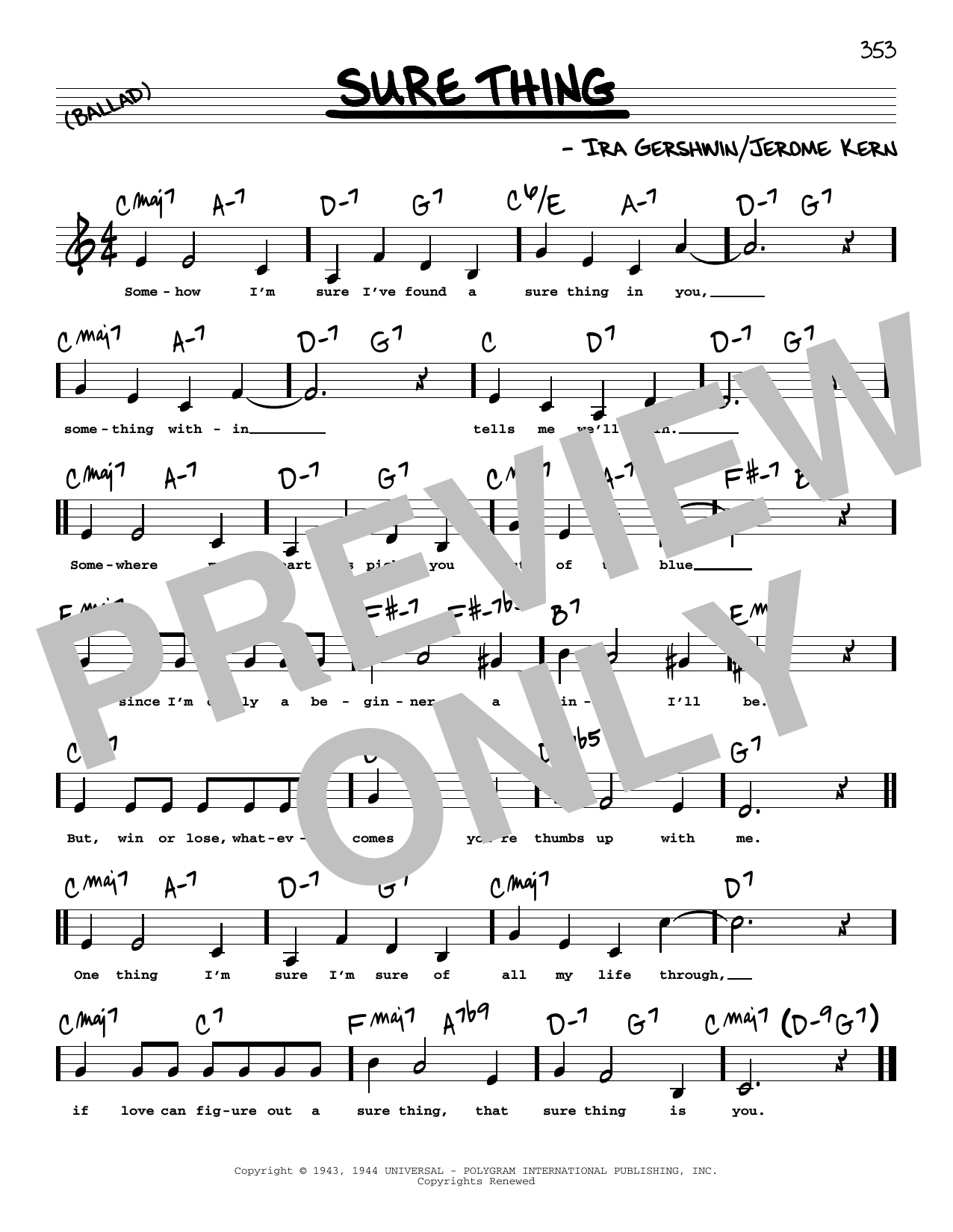 Ira Gershwin Sure Thing (Low Voice) sheet music notes printable PDF score