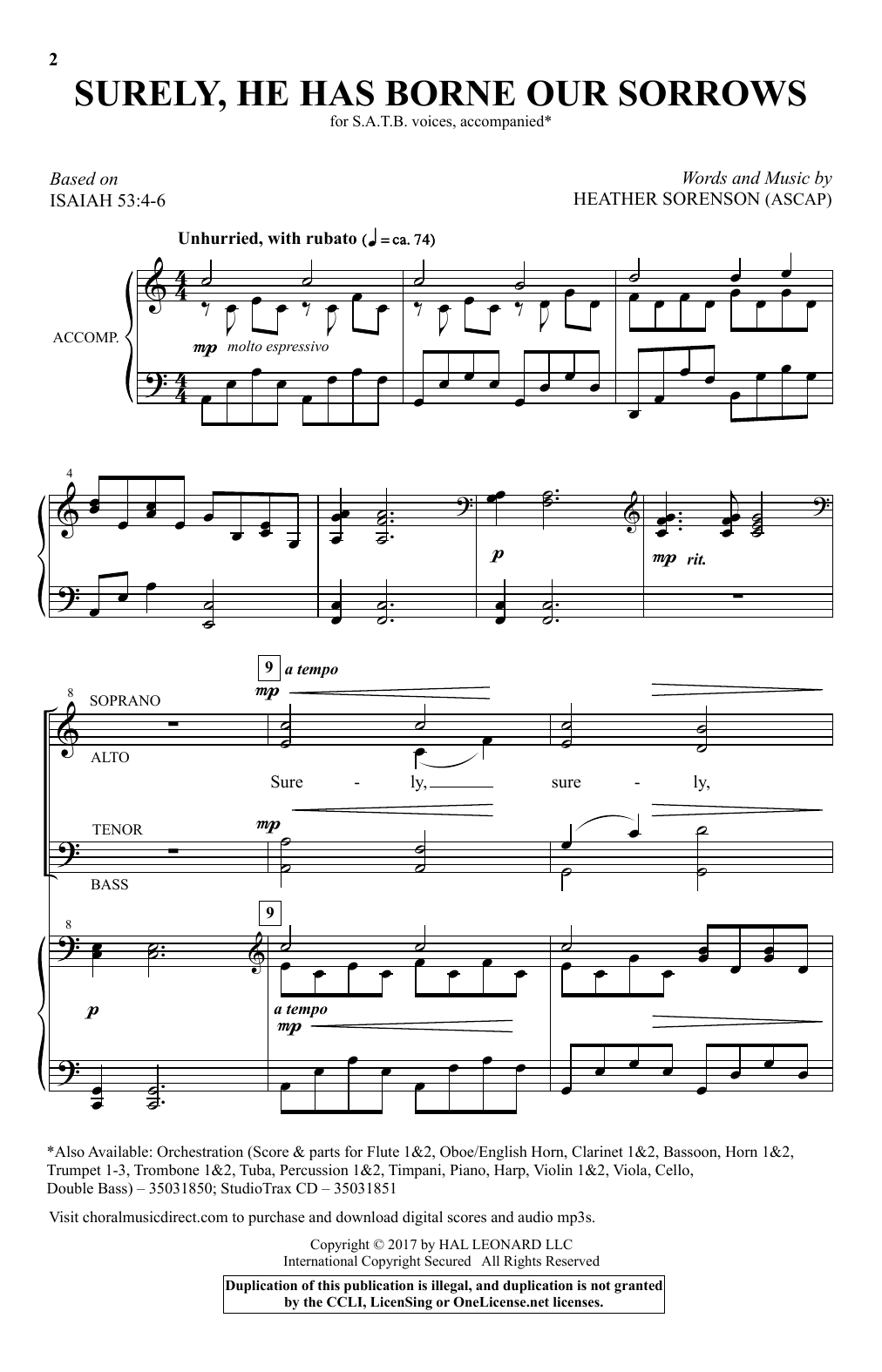 Download Heather Sorenson Surely, He Has Borne Our Sorrows Sheet Music
