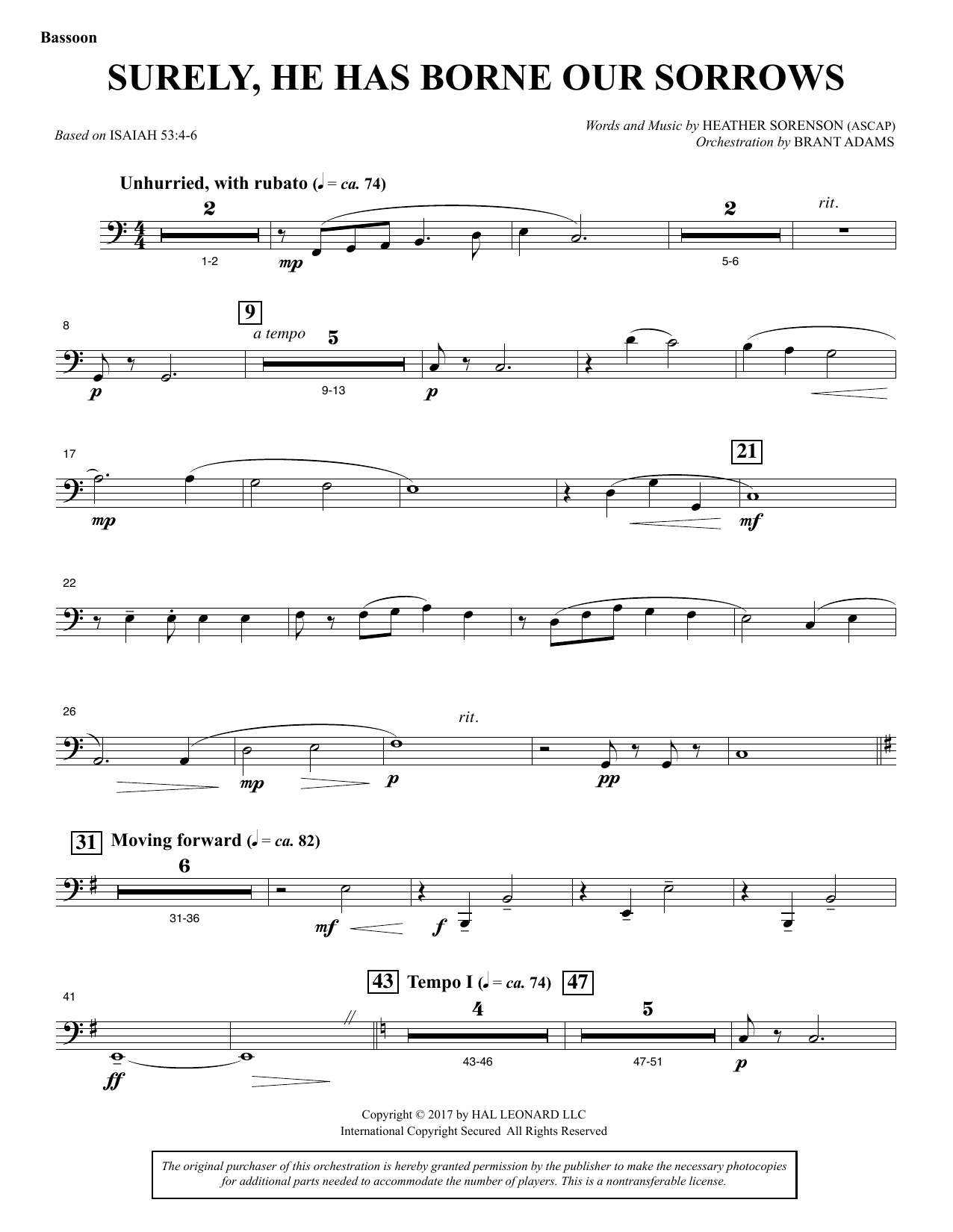Download Heather Sorenson Surely, He Has Borne Our Sorrows - Bass Sheet Music
