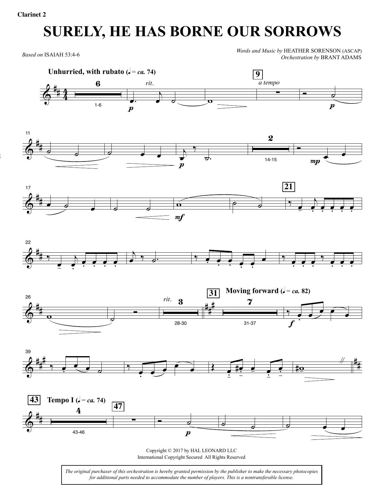 Download Heather Sorenson Surely, He Has Borne Our Sorrows - Bb C Sheet Music